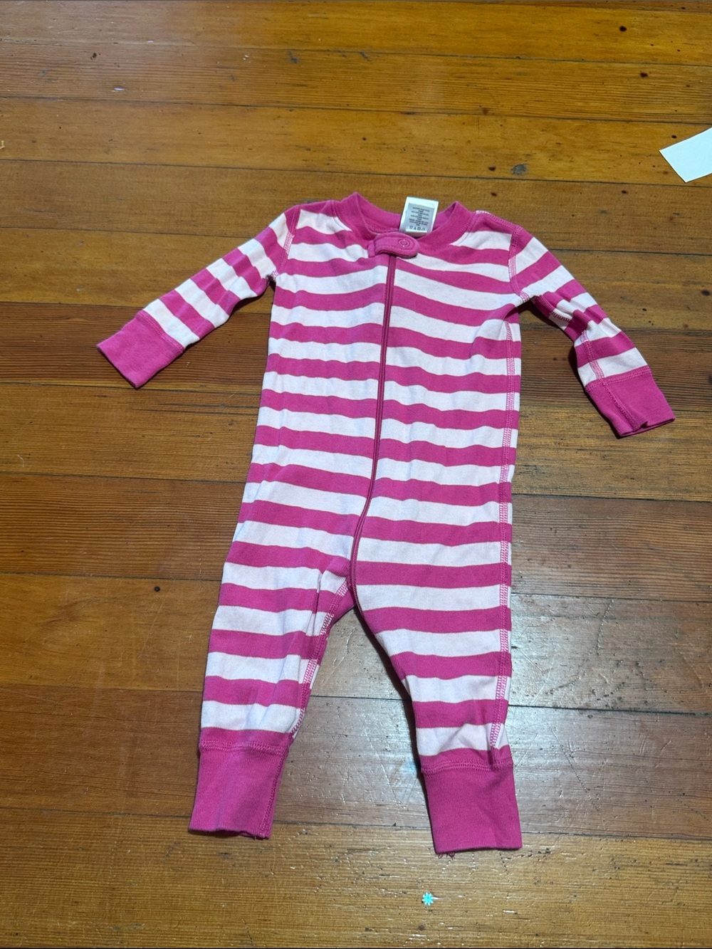 Hanna Andersson Pink and White Striped Zipper Footie
